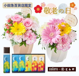 【安心の百貨店ギフト】 敬老の日 花 ガーベラ 2025 プレゼント ギフト 生花 フラワー アレンジメント ［ とらや ］ 和菓子 羊羹 ようかん セット お祝い 百貨店 贈り物 おじいちゃん おばあちゃん 祖父 祖母 敬老 ｜9/12-15のあいだに順次お届け※沖縄・離島へは届不可(K)