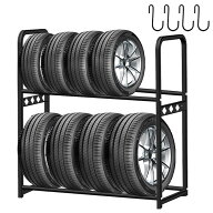即納！タイヤ ラック スタンド 縦 置き 横 大型 幅111cm 収納 8本 高さ3段調整可能 屋外 タイヤスタンド …