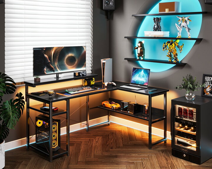 特価商品】コーナーデスク 収納 PCデスク 棚付き エル字デスク 幅137cm  