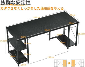 \10%offクーポン+P5倍 最低8090円でお得 マラソン限定/★送料無料 幅120-160cm デスク 机 pcデスク パソコンデスク ラック付きデスク CPUシェルフ付 ゲーミングデスク 棚付きデスク おしゃれ 省ス
