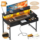 5日50％offクーポン配布＼マラソン限定／送料無料 ODK 幅120 パソコンデスク ゲーミングデスク 机 pcデスク コンセント付き LEDライト付き 引き出し3杯付き 3段階モニター台付き 省スペース 組み立て簡単 オフィスデスク オフィスデスク 一年保証 デスク