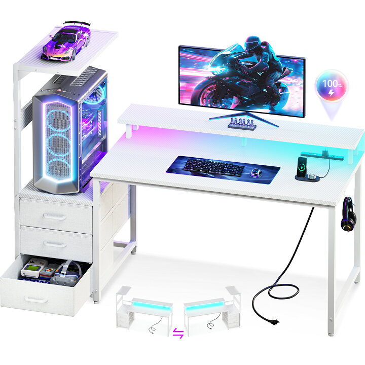 楽天市場】＼／ODK ゲーミングデスク パソコンデスク コンセント&LED 