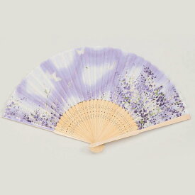 扇子 女性用 夏扇子 絹製 藤色 花柄 シルク