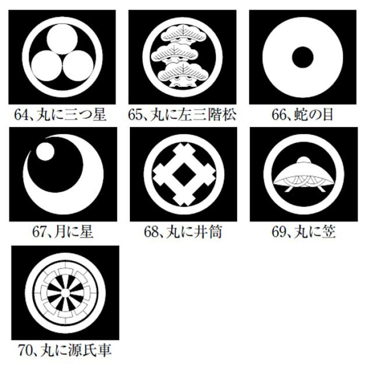 楽天市場】貼り紋 女紋 黒地着物（きもの）用家紋シール 6枚 No.37～No 