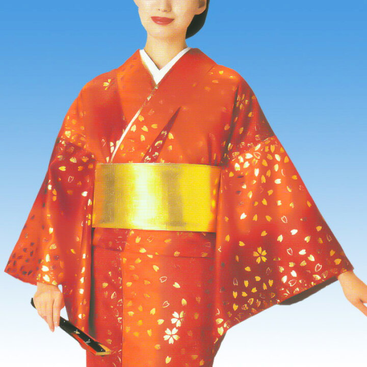 楽天市場】裾引き 着物 舞踊 お引きずり 赤朱縞 金桜 踊り 着物 大衆 