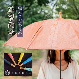 tesoro てそろ テソロ レザーアンブレラ leather umbrella 傘 かさ カサ 雨傘 レイングッズ 革 皮 兵庫県姫路 たつの JAPANレザーブランド ハンドル 木 天然 木材 骨組み カーボン イエロー オレンジ ブラック ネイビー ブルー クロエ 水色 手づくり 職人 技術 日本製