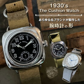 腕時計 メンズ ミリタリーウォッチ ベルト レディース 復刻版 1930's The Cushion Watch 1930年代英国軍人向け アンティーク・クッションウォッチの復刻腕時計 世界の名作 M.R.M.W 村松時計製作所 黒文字盤 白文字盤