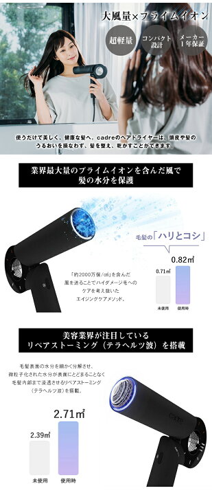 楽天市場】cadre hair dryer ドライヤー カドレ ヘアドライヤー 大風量 