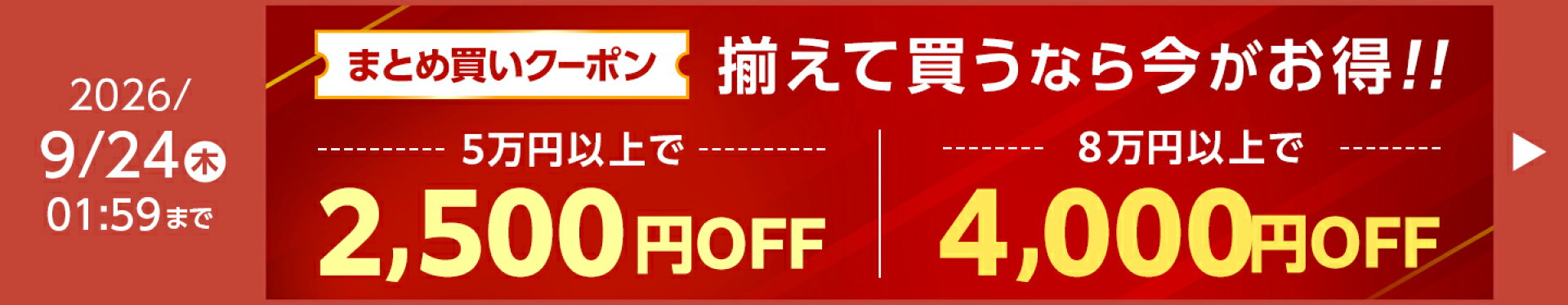 購入金額別クーポン配布中！