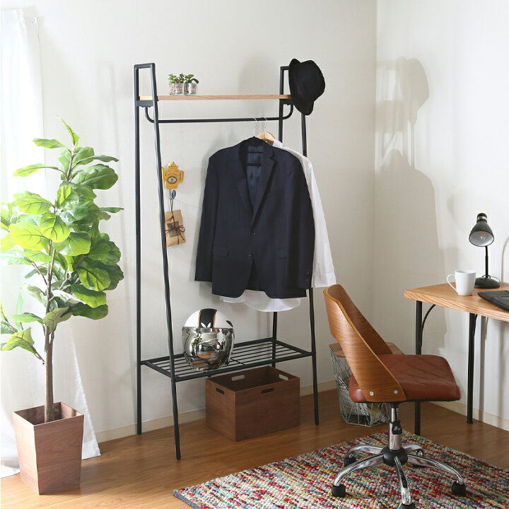 楽天市場 ワードローブ レアル ハンガー シンプルデザイン 古木風突板天板 艶消しブラックフレーム 幅800 奥行400 高さ1730mm オフィス家具通販のオフィスコム