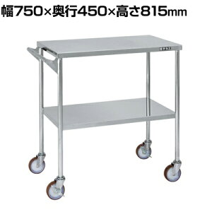 サカエ ステンレスCSワゴン 取手付き ナイロンウレタン車 SUS304 棚板2段 耐荷重40kg/段 幅750×奥行450×高さ815mm CSE-DSU