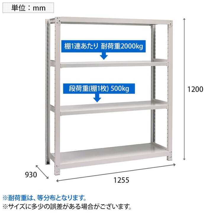 59％以上節約 □POWER 中量ボルトレスラック 500kg 1200×900×910 天地4 ...