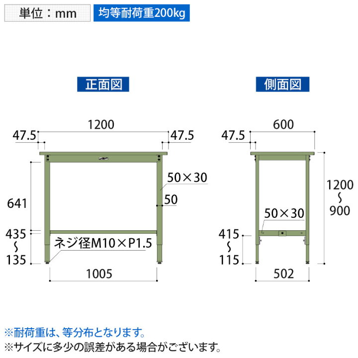 楽天市場】山金工業 ワークテーブル300シリーズ 高さ調整タイプ 均等耐 