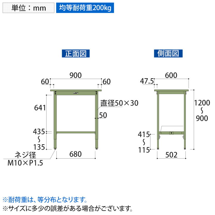 楽天市場】山金工業 ワークテーブル300シリーズ 高さ調整タイプ 均等耐 