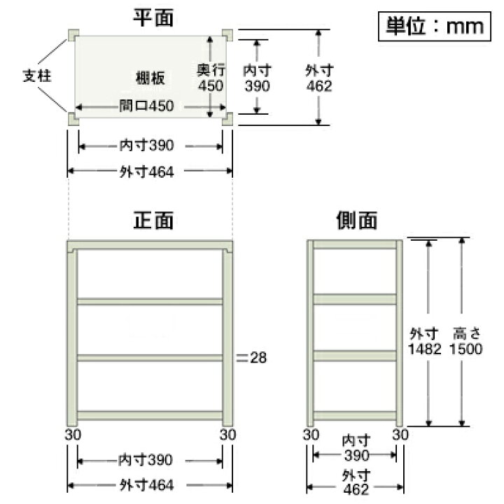 楽天市場】スチールラック スリムラック 4段/幅450×奥行450×高さ1500mm 