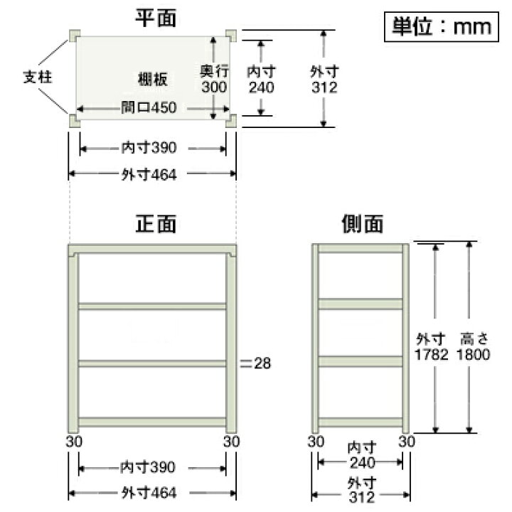 楽天市場】スチールラック スリムラック 4段/幅450×奥行300×高さ1800mm 