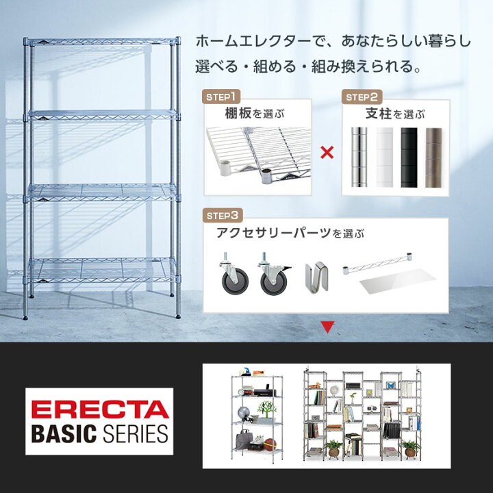 楽天市場】エレクター(ERECTA) ワイヤーシェルフ クローム 幅600×奥行 