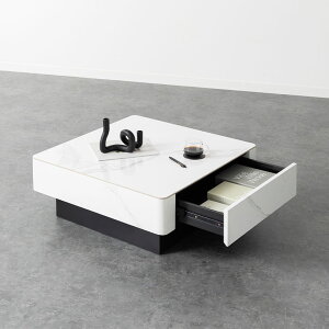 ローテーブル オーヴ ORV 収納 引き出し セラミック天板 正方形 テーブル 座卓 収納付きテーブル リビングテーブル センターテーブル 完成品 幅750×奥行750×高さ300mm 白 おしゃれ グレー ホワ