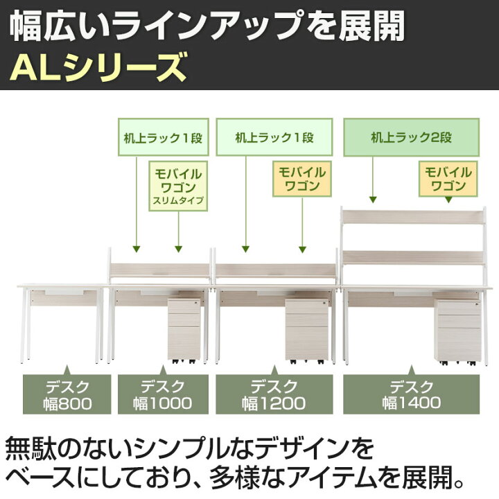 楽天市場】ALシリーズ デスク+3段モバイルワゴン スリムタイプ 