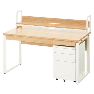 メティオ オフィスデスク 事務机 引き出し付き 1400×700 + ワゴン 3段 幅400mm + 机上ラック セット 引き出し ワークデスク システムデスク 机 デスク パソコンデスク 木製奥行70 デスクワゴン デ