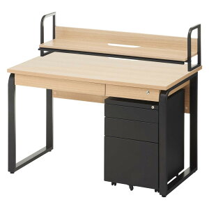 【法人様限定】メティオ オフィスデスク 事務机 引き出し付き 1200×700 + ワゴン 3段 幅400mm + 机上ラック セットオフィスデスク 引き出し ワークデスク システムデスク 机 デスク 木製 120×70 ワ