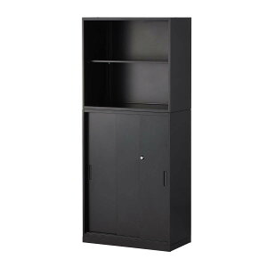 【法人様限定】スチール書庫 オフィスコム アーチー 上下セット オープン書庫 上置き + 3枚 引戸書庫 下置き ベース付き 幅800×奥行400×高さ1850mm 鍵付き スチール 書庫 事務所 キャビネット