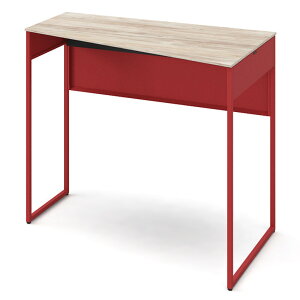 オカムラ ソリスト Soliste ハイタイプ(高さ1000) 台形天板(右タイプ) フレーム脚(オレンジレッド) メラミン天板(ティンバーウッド) 幅1200×奥行700×高さ1000mm 3K21EE 岡村製作所 オフィスデスク パ