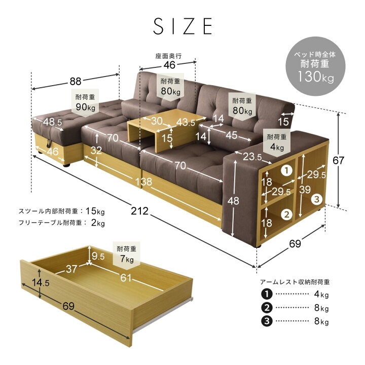 楽天市場】ソファー ソファーベッド 3人掛け フロアソファ 収納付き 