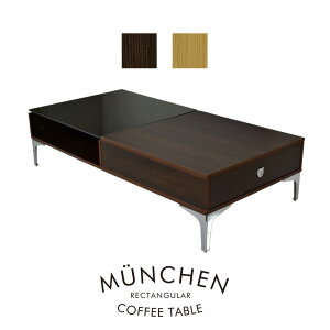 テーブル ローテーブル 引き出し 強化ガラス 収納 棚付き 幅120cm センターテーブル コーヒーテーブル リビングテーブル ガラステーブル ディスプレイテーブル ミュンヘン
