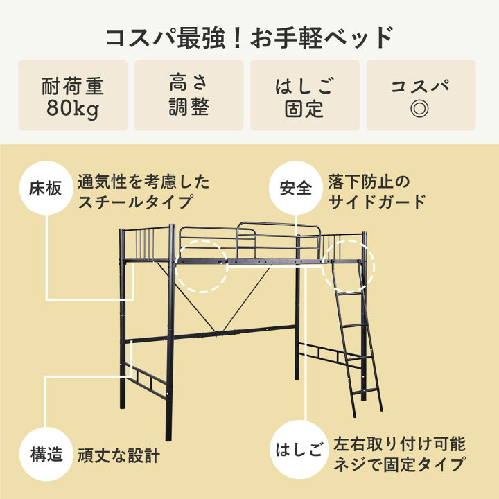 楽天市場】ロフトベッド ロフトベット ベッド シングル 幅90 子供 収納 