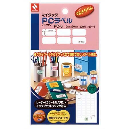 Nichiban Mai tuck PC label -6 送料無料 単価268円×60セット 10シート PCラベル PC-6 定番キャンバス マイタック 4987167032456 ニチバン 60セット 数量限定 400片