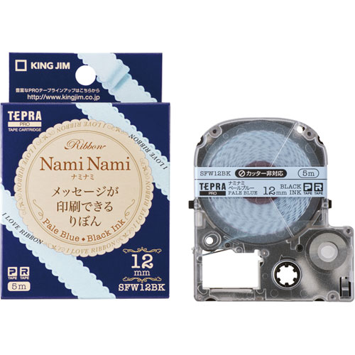 キングジムテプラ PRO tape cartridge りぼん Nami 最高の品質の Peer blue SFW12BK 値下げ 4971660774050 1329円×20セット テプラ ナミナミ テープカートリッジ 20セット ペールブルー 12mm キングジム