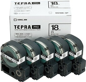 テプラ・プロ テープカートリッジ プロテープエコパック 白ラベル 黒文字 SS18K-5P キングジム 4971660763283（10セット）