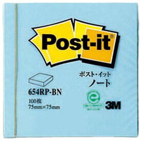 【送料無料】654RP-BN　スリーエムジャパン ポスト イット再生紙ノート 75×75 青 1冊（80セット）
