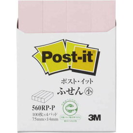 スリーエム ポストイット通常粘着製品　ふせん小 ピンク 75mm×14mm 100枚×4パッド 560RP-P ふせん 付箋 /4901690020780