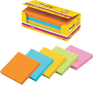 スリーエム ポストイット強粘着製品 ノート 罫線入り エコノパック ネオンカラー混色 75mm×75mm 90枚×10パッド 6301SS-NE ふせん 付箋 お得パック ポストイット】(10セット)