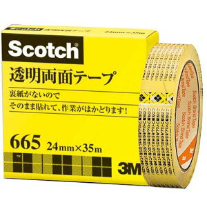 3M スコッチ 透明両面テープ 24mm×35m ライナーなし 紙箱入り 665-3-24(10セット)