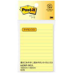スリーエム ポストイット通常粘着製品 ノート罫線入り イエロー 100mm×69mm 50枚 643RP-50YL ふせん 付箋(30セット)