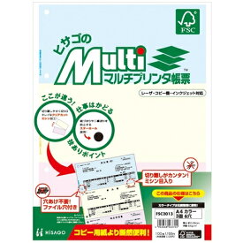 [ゆうパケット可/1個まで]ヒサゴ マルチ帳票 A4 3色 3面6穴100枚 FSC2013 4902668563704