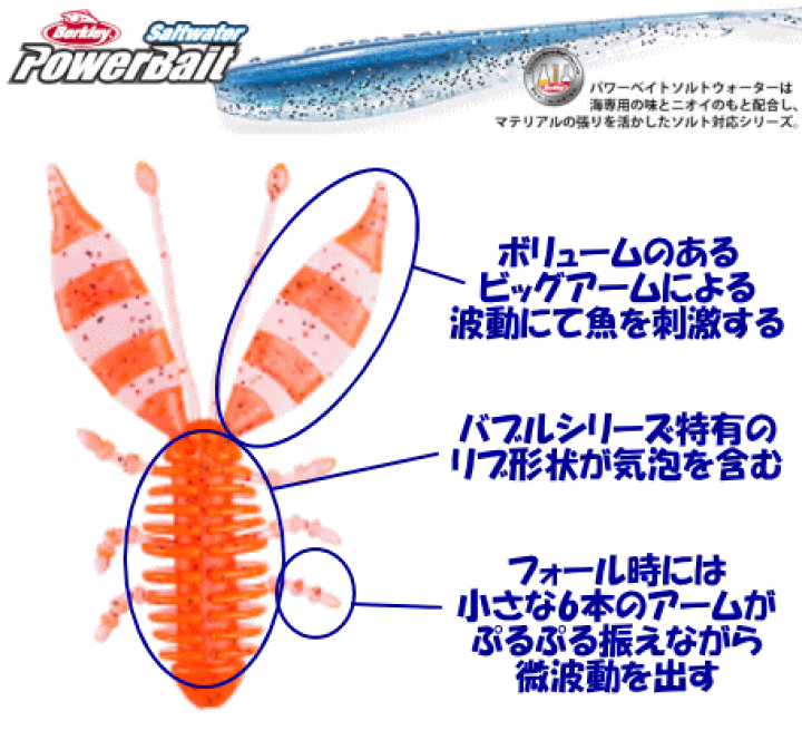 楽天市場 50 Off 送料300円 Berkley バークレイ Saltwater Powerbait Bubble Creature 3 6inch ソルトウォーター パワーベイト バブルクリーチャー 3 6インチ ロックフィッシュ アコウ キジハタ アイナメ ベッコウゾイ クロソイ 代引き不可商品です