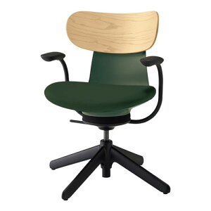 【短納期品】コクヨ 360°Gliding Chair ing LIFE イングライフ 肘付 背(合板) 4本脚タイプ(固定脚) 1脚 選べる背カラー全2色 張地カラー(布張り) ディープグリーン色 テレワークチェアー ミーティン