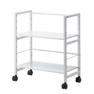 サンワサプライ  高耐荷重ワゴン ( 2段 ) ホワイト色 WG-207  1台分  ◆水平・傾斜の2段階の設定可能  ◆耐荷重80kg ◆キャスター付き 前輪はストッパー付き ◆W700×D345×H803mm ◆