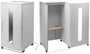 【 車上渡し 工事不要 PSE適合品 VESA対応 】 サンワサプライ セミクローズ型ワークブース ベージュ色 1台 ◆キャスター付き ◆アジャスター付き ◆電源タップ付き ◆扉付き