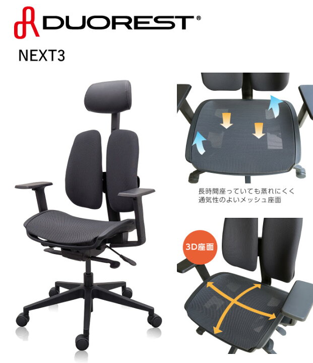 楽天市場】デュオレストチェア[DUOREST] NEXTシリーズ NEXT3 BLACK 