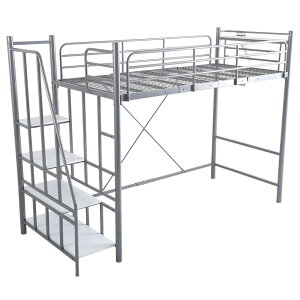 大人かわいいインテリア 階段付き パイプロフトベッド シルバー色 1台 ◆ハイタイプ・ミドルタイプに高さ調節可能 ◆階段位置 左右どちらでも設置可能 ◆2口コンセント付 ◆宮棚