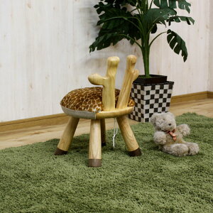 大川リビング 大人が座っても大丈夫!可愛いアニマルキッズチェアー! AC-KN キリン W28×D28×H41(SH22)cm 耐荷重:約80kg 背のみ組立 本体:ラバーウッド材 座面:ファブリック(フランネル生地) 子供