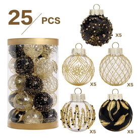 クリスマスツリー オーナメント 飾り セットクリスマス 北欧 おしゃれ 6cm/25pcs PET 透明 クリア ホワイト ブラック ゴールド インスタ映え INS SNS 大人気