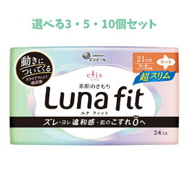 【ポイント10倍キャンペーン当店バナーよりエントリー必須】【選べる3・5・10個セット】エリス 素肌のきもち ルナフィット超スリム 多い昼-ふつうの日用 羽つき 21cm 24個入 しっかりガード 月経用品 ぐっすり熟睡