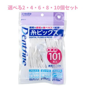 【ポイント10倍キャンペーン当店バナーよりエントリー必須】【選べる2・4・6・8・10個セット】デントファイン 糸ピックス お徳用 101本入 (携帯ケース付) 口臭予防 口腔ケア オーラルケア