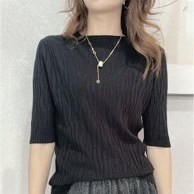 期間限【30%offクーポンで1904円】新作ニットシャツ夏 レディースニット春 レディースニットトップス 夏ニットシャツ ニットブラウス 夏シャツ カットソー 半袖ニットシャツ きれいめシャツ レディーストップス夏 着痩せ 大人ニット 大きいサイズシャツ デート お出かけ